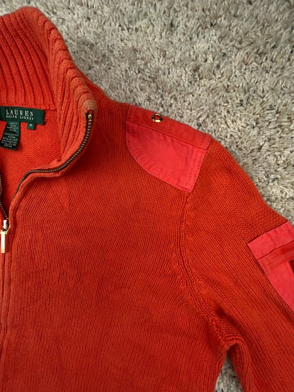 Lauren Ralph Lauren Women’s Sweater Orange Full Zip Medium Cotton Accents Knit - Picture 8 of 15